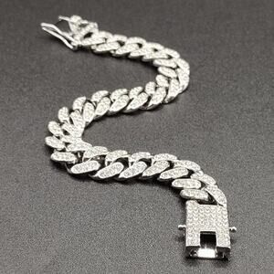 Silver Plated Bracelet Miami Cuban Iced Out 12mm Chain CZ Diamonds Jewelry NEW